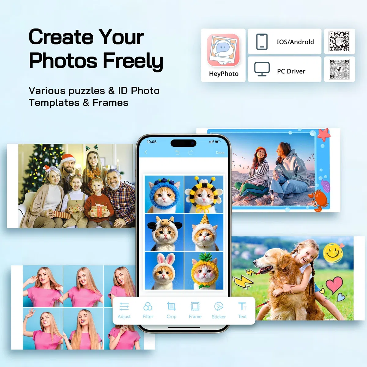 WOLFANG Stampante fotografica, stampante fotografica istantanea con 54 fogli (10,2 x 15,2 cm), supporto connessione WiFi, app creative di fotoritocco, per smartphone iOS/Android