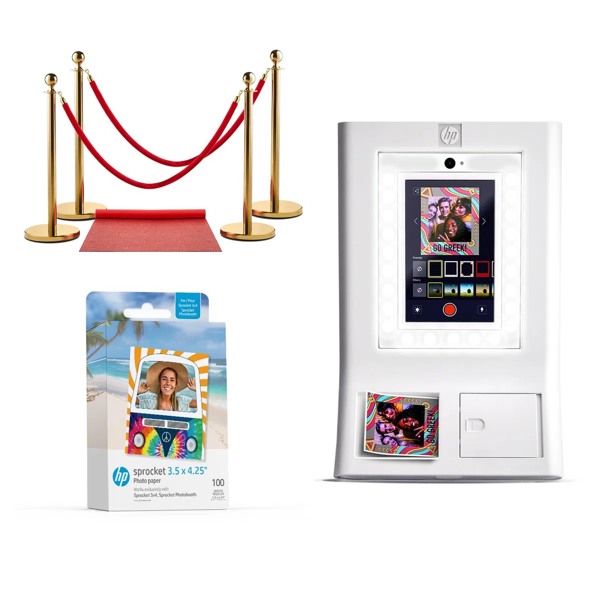 HP Sprocket Cabina fotografica Stampante fotografica istantanea a colori (bianca) + Carta Zink (100 fogli) + Tappeto rosso (1).