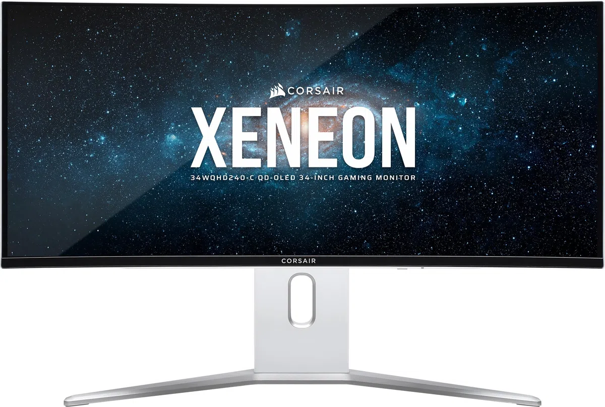 Corsair XENEON 34WQHD240-C 34 Pollici QD-OLED Curvo Monitor Gaming – 3440 x 1440, 240Hz, 0,03ms GtG, Compatibilità con G Sync, FreeSync Premium, HDR400, HDMI 2.1, DisplayPort 1.4, USB-C – Bianco