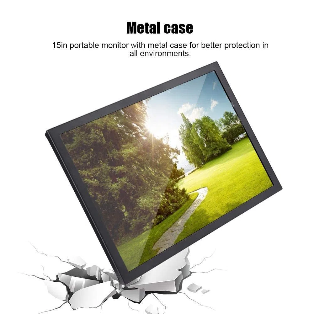 Monitor da 15 pollici, display 4: 3 1024 x 768 full HD, schermo TFT, supporta VGA/HDMI/AV/BNC per PC/TV/CCTV/fotocamera/sicurezza/computer(nero)