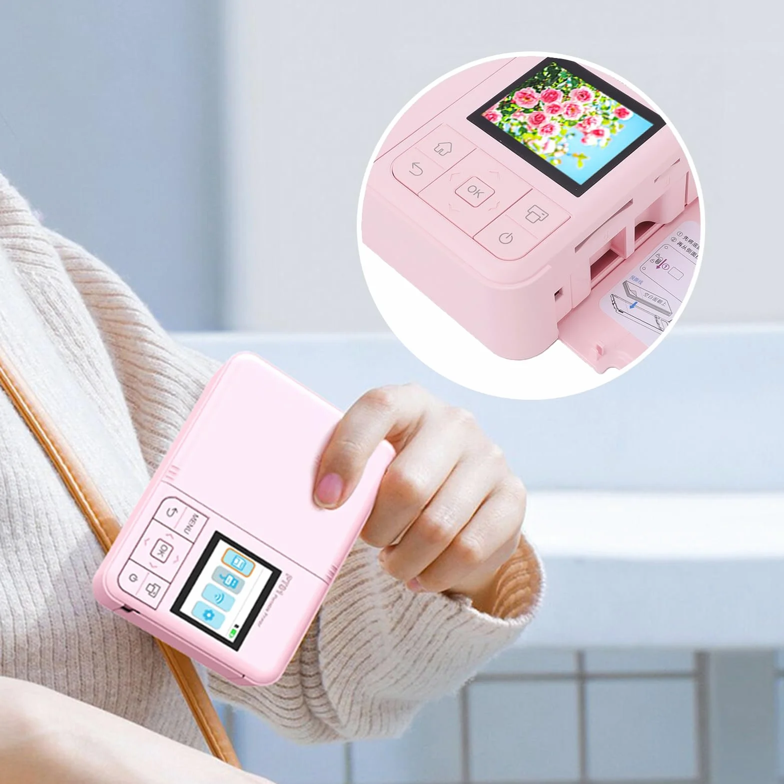 Stampante Fotografica Portatile, Mini Stampante Fotografica 2x3 Pollici con WiFi e Bluetooth, per Immagini a Getto D'inchiostro a Colori da 600 DPI Dal Telefono,