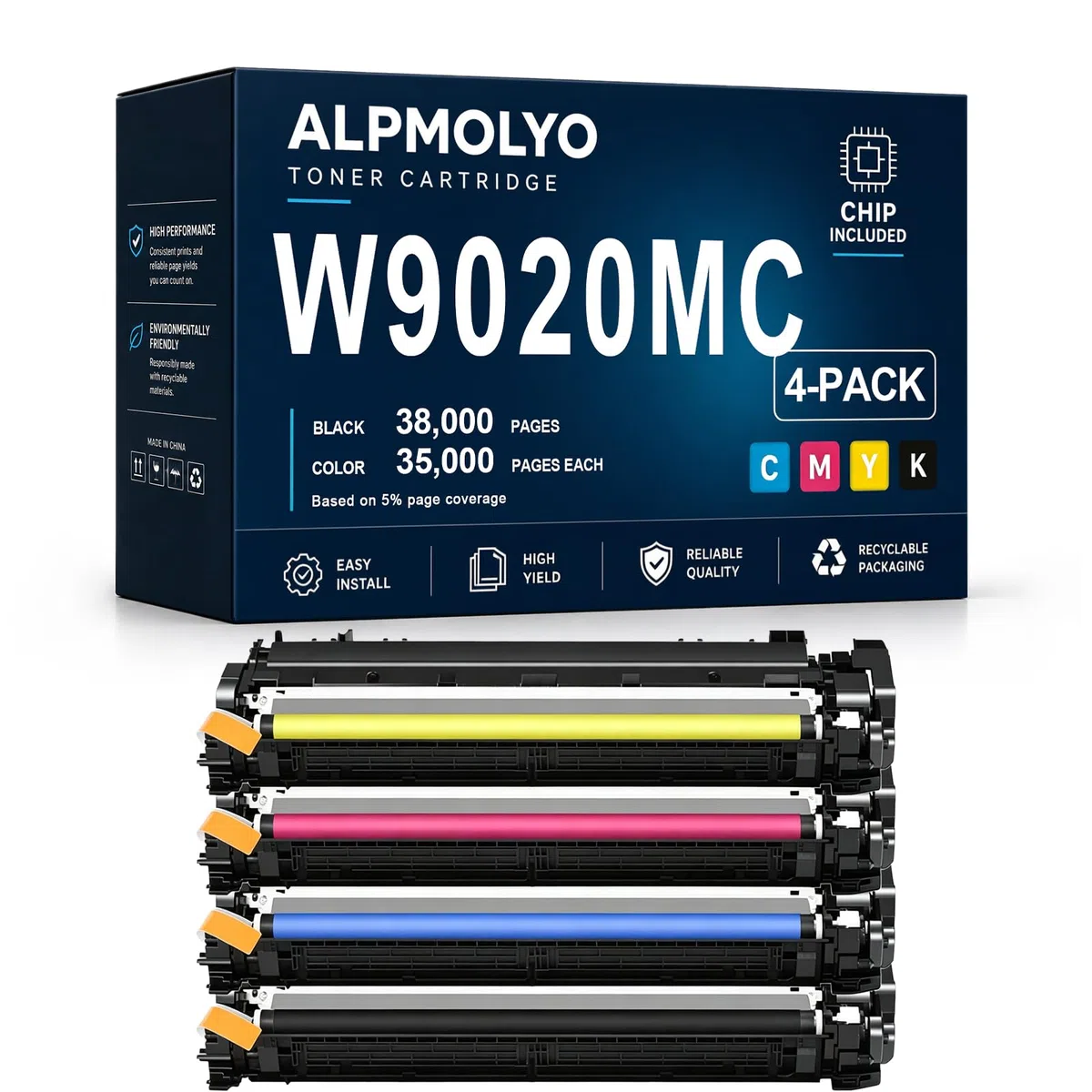 Sostituzione della cartuccia di toner ad alta resa W9020MC per W9020MC W9021MC W9023MC W9022MC, compatibile con HP Color LaserJet Managed E75245dn, con chip