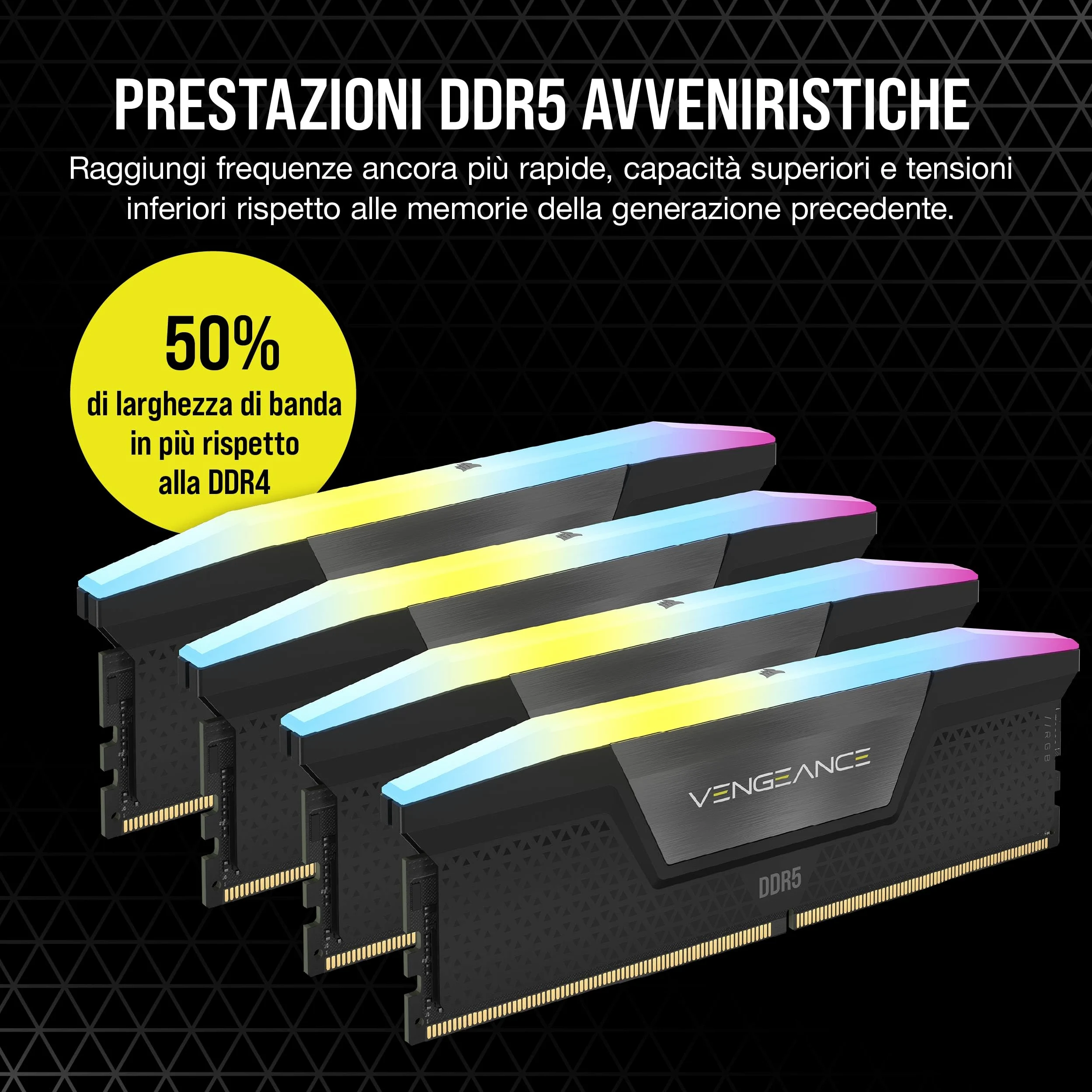 CORSAIR VENGEANCE RGB DDR5 96GB (2 x 48GB) Fino a 6000MHz INTEL RAM