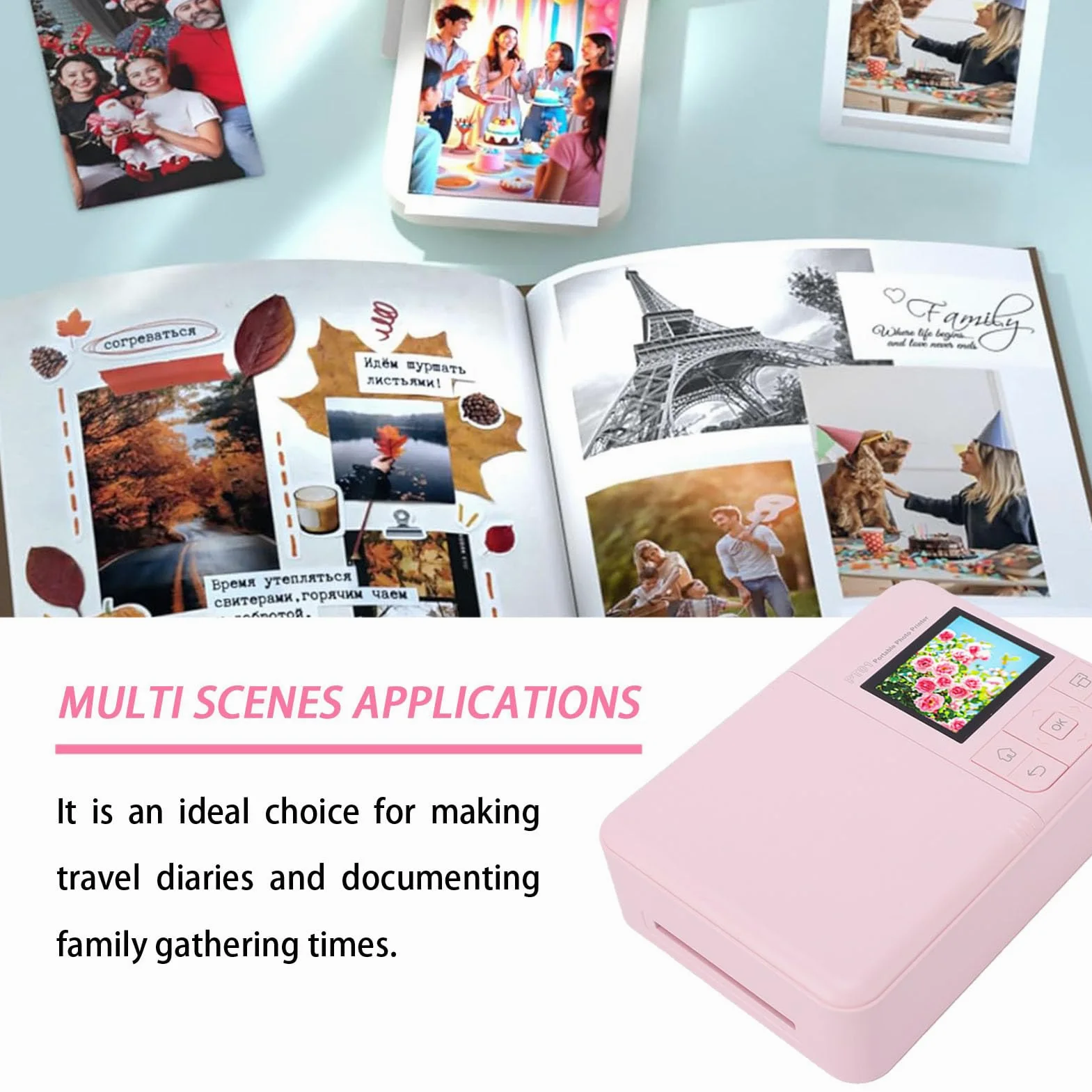 Stampante Fotografica Portatile, Mini Stampante Fotografica 2x3 Pollici con WiFi e Bluetooth, per Immagini a Getto D'inchiostro a Colori da 600 DPI Dal Telefono,