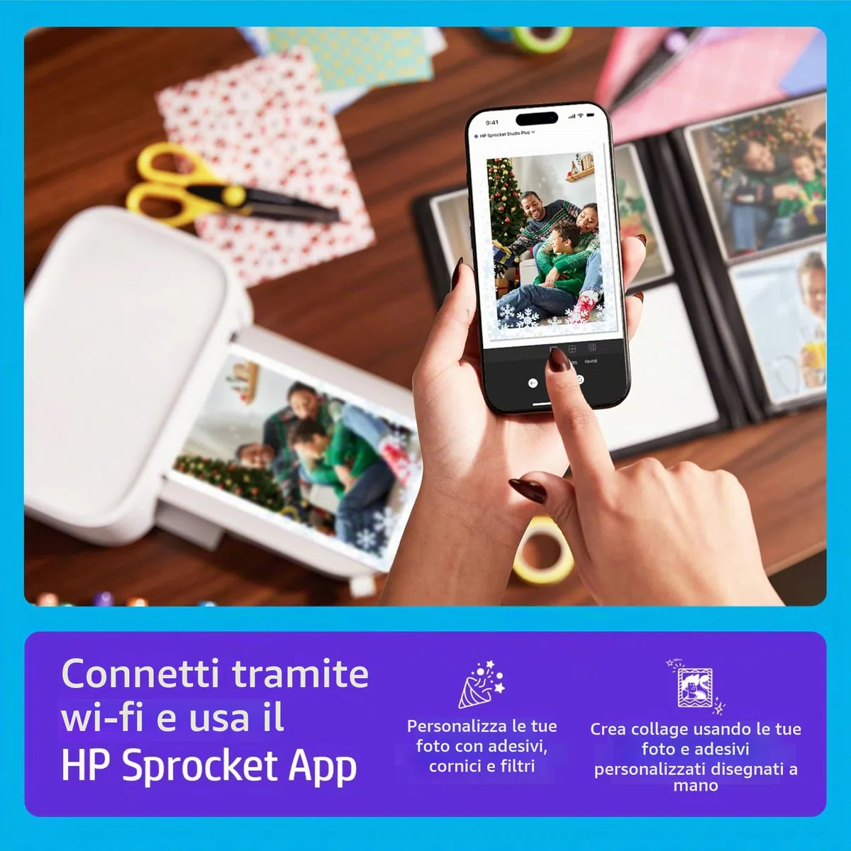 HP Sprocket Studio Plus 4x6 Stampante Foto – 118 Fogli & Cartuccia - Wi-Fi, Sublimazione, App
