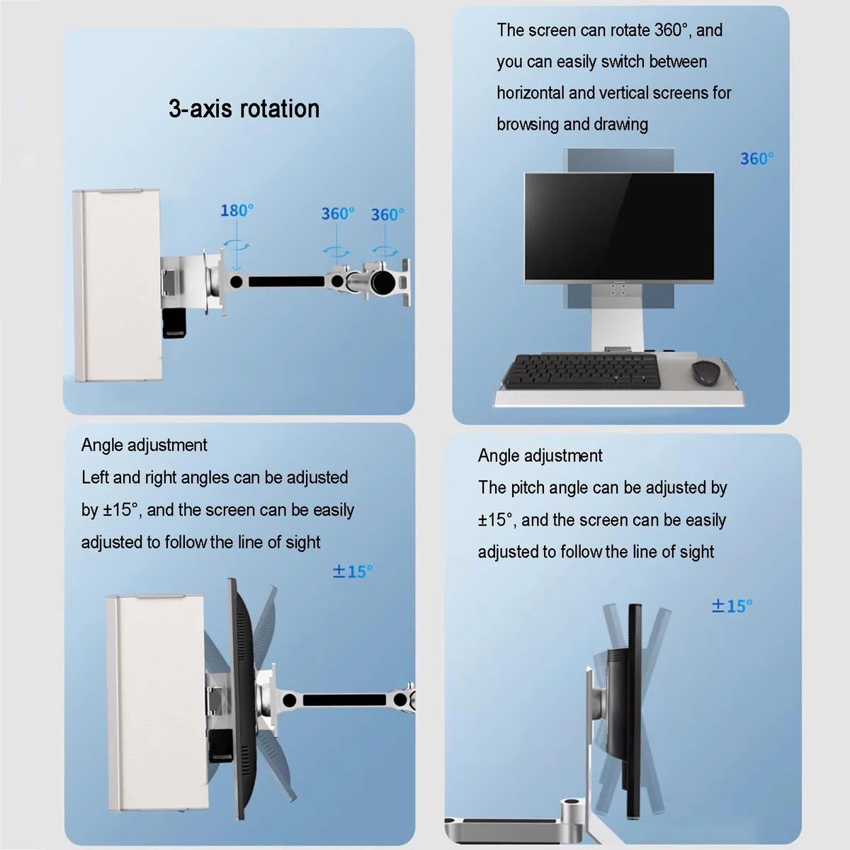 Sit Stand Monitor Desk Mount, Braccio Articolato Full-Motion, con Gestione Cavi, capacità di Carico 8KG, Adatto a Schermi 17-27"