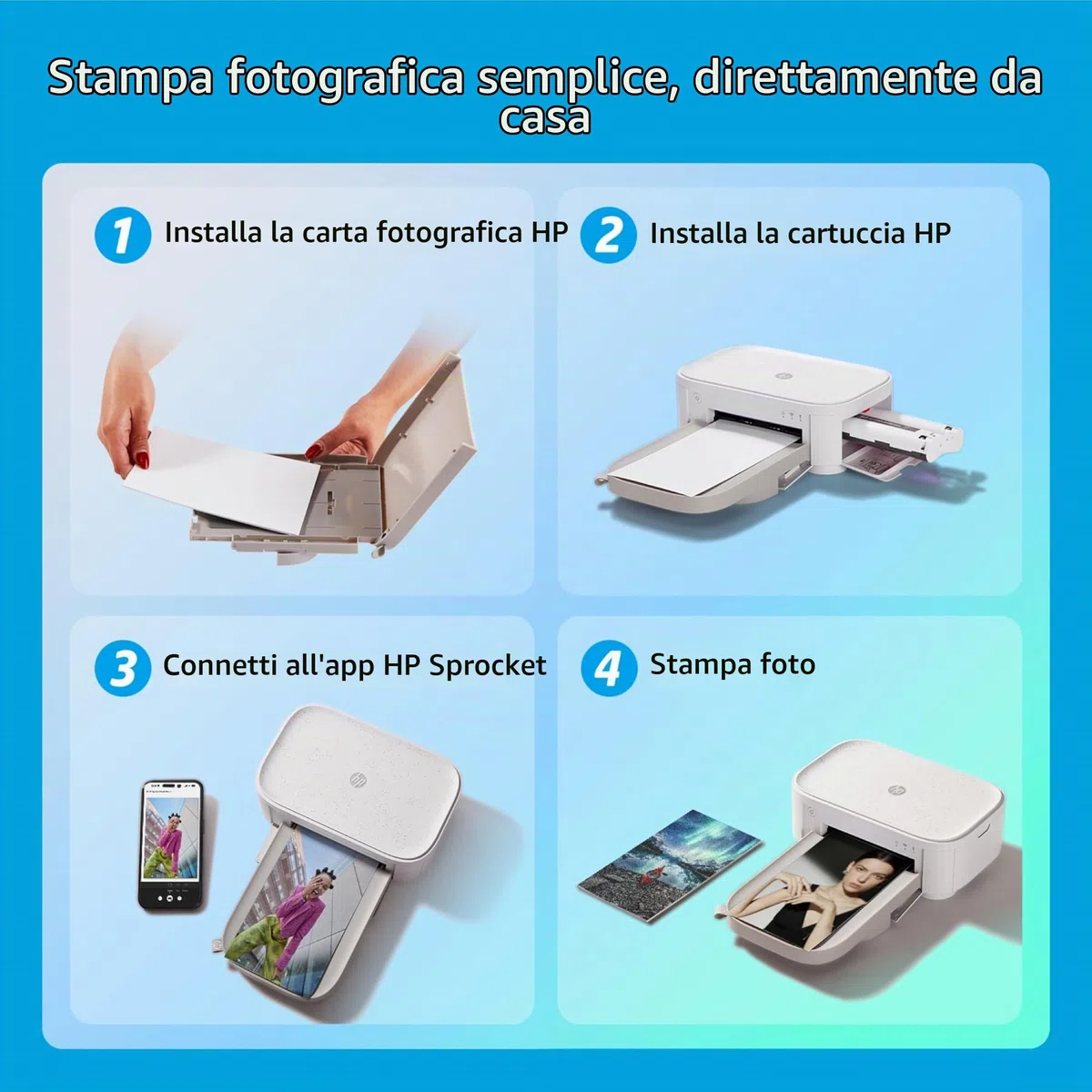 HP Sprocket Studio Plus 4x6 Stampante Foto – 118 Fogli & Cartuccia - Wi-Fi, Sublimazione, App