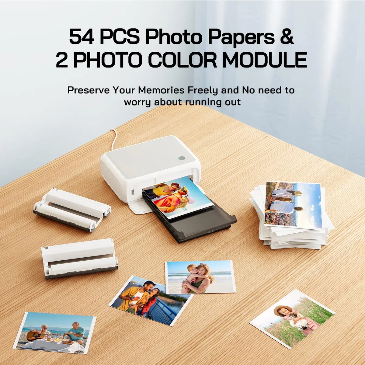 WOLFANG Stampante fotografica, stampante fotografica istantanea con 54 fogli (10,2 x 15,2 cm), supporto connessione WiFi, app creative di fotoritocco, per smartphone iOS/Android