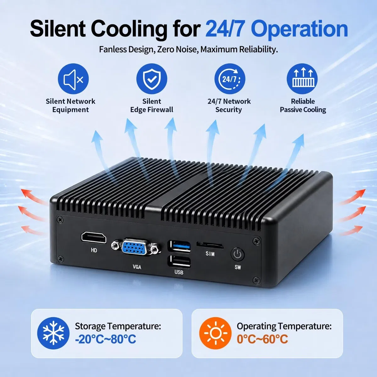 Firewall Fanless Mini PC J1900, 4x i210V 1GbE LAN, Barebone