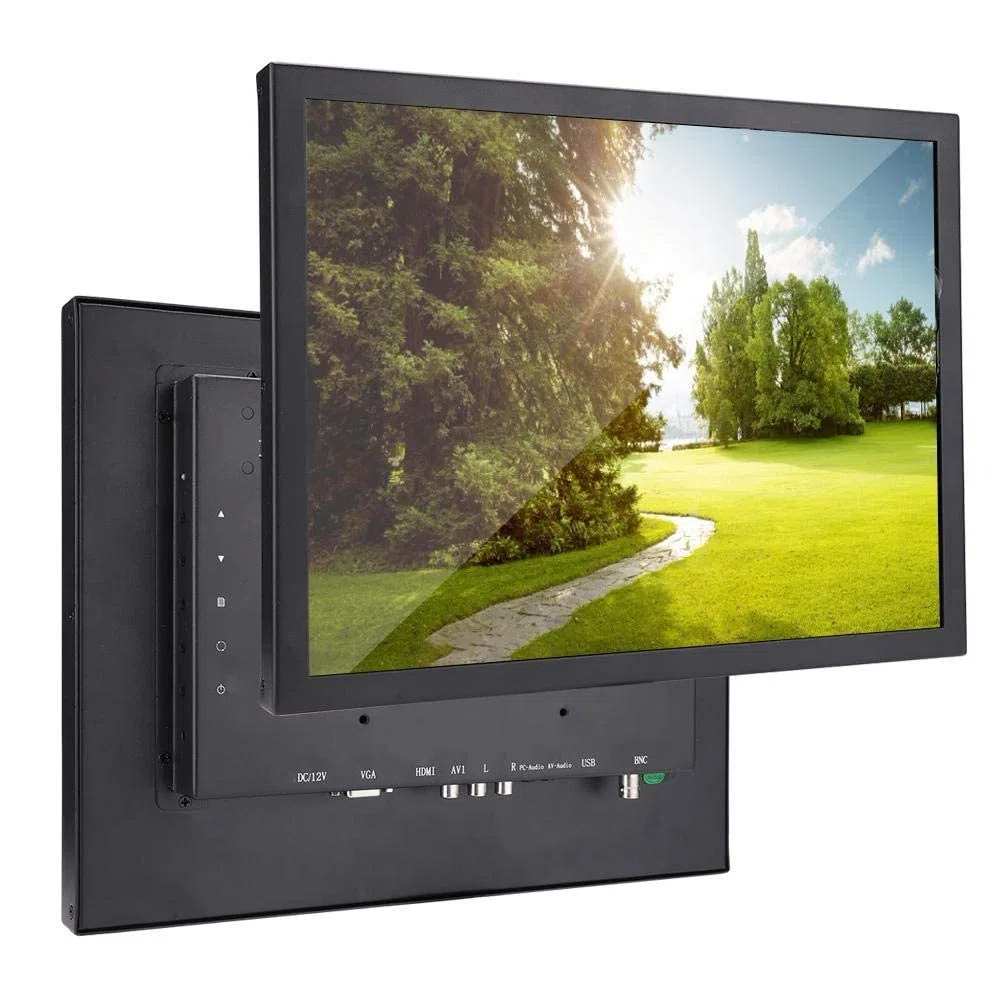Monitor da 15 pollici, display 4: 3 1024 x 768 full HD, schermo TFT, supporta VGA/HDMI/AV/BNC per PC/TV/CCTV/fotocamera/sicurezza/computer(nero)