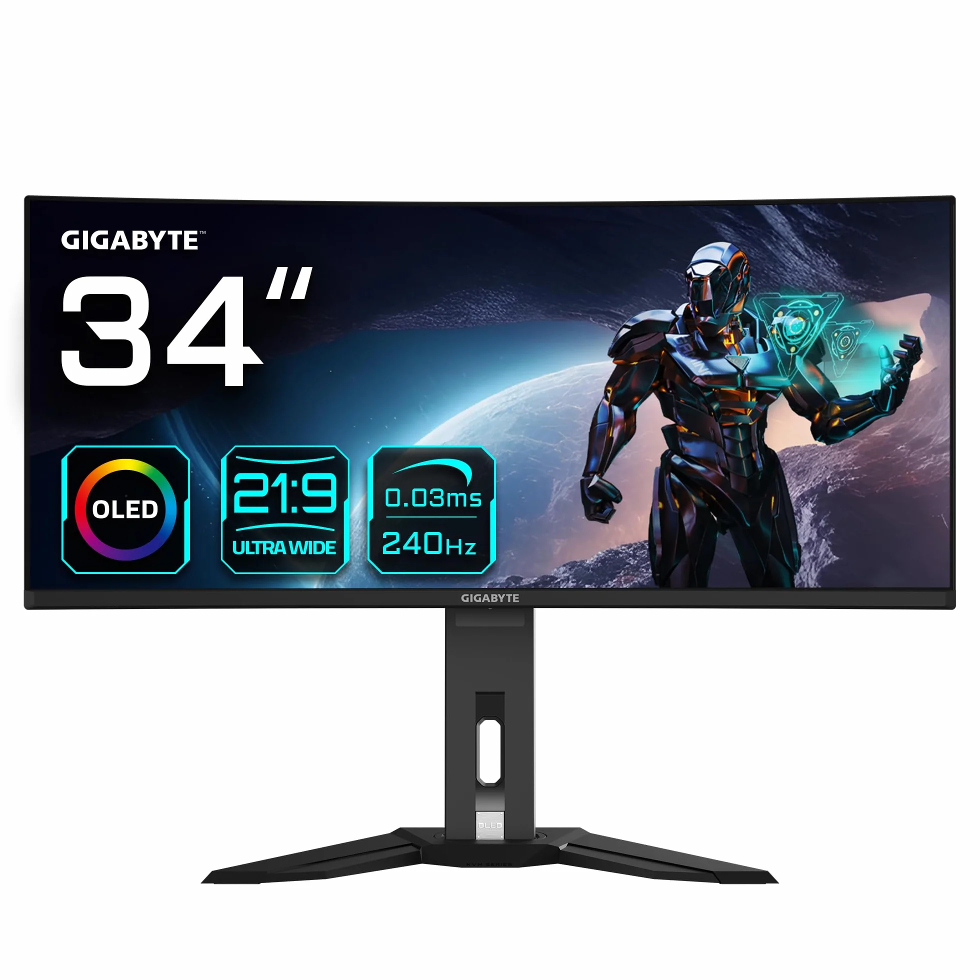 Gigabyte Monitor da gioco curvo OLED WQHD MO34WQC2 da 34" - 3440 x 1440, 240Hz, 0.03ms, KVM, 250 cd/m², FreeSync Premium Pro, DisplayHDR True Black 400, HDMI 2.1, Displayport 1.4