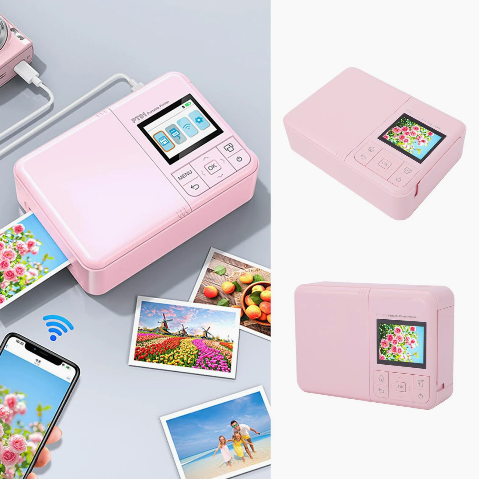 Sxhlseller Stampante Fotografica Portatile per Telefono, Stampante di Immagini WiFi Bluetooth 600 DPI, Mini di Immagini Istantanea con USB, Supporto Scheda di Memoria, Stampa di