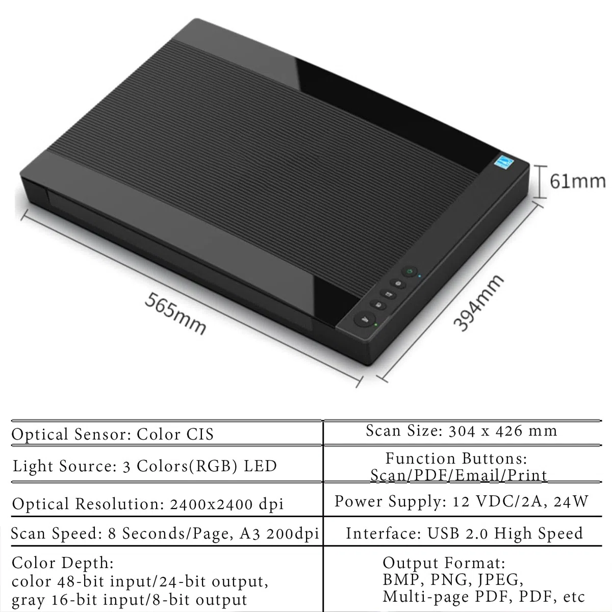 Scanner Piano A3 Grande Formato, Scanner Foto E Documenti 2400 DPI, Scansione Ultra Rapida 8 s Con Coperchio Auto Scan, PDF One Touch Per CAD Artwork Ufficio E Biblioteca