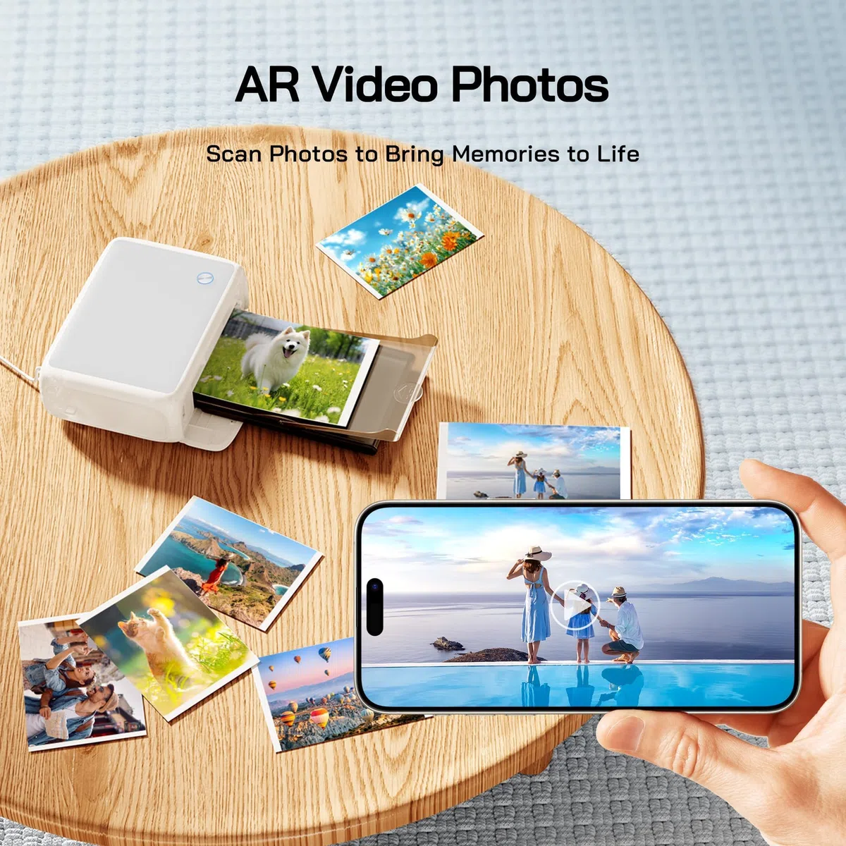 WOLFANG Stampante fotografica, stampante fotografica istantanea con 54 fogli (10,2 x 15,2 cm), supporto connessione WiFi, app creative di fotoritocco, per smartphone iOS/Android